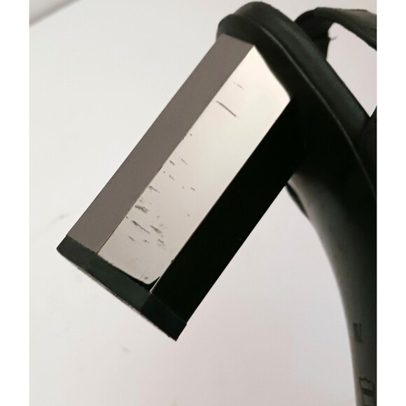 Donald Pliner Ella Blk Leather Metallic Smoke Hex Column Heel Sandal 7M Dustbag - Picture 11 of 13